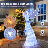 Tangkula 5 FT Christmas Lighted Angel with Trumpet, Outdoor Xmas Pre-Lit Angel with Halo