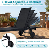 Tangkula Lounge Chair Outdoor with Wheels, Patio Chaise Lounge with 6-Level Adjustable Backrest(2,Black)