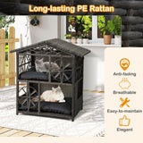 Tangkula 2-Story Rattan Cat House with Removable Soft Cushions