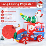 Tangkula 6 FT Christmas Inflatable Santa Claus Driving Car with Xmas Tree & Snowman