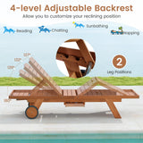 Tangkula Outdoor Chaise Lounge Chair with Wheels 4-Position Patio Wood Recliner with Adjustable Backrest