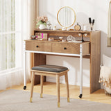 Extendable Computer Desk with 2 Drawers, Small Writing Desk with Pull Out Secondary Desk