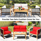 Tangkula Outdoor Wood Furniture Set with 2 Set Cushion Covers