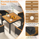 Tangkula 5 Pieces Patio Dining Table Set for 4 Seat Cushions & Acacia Wood Tabletop