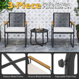 Tangkula 3 Pieces Patio Furniture Set PE Rattan Porch Chairs with Round Tempered Glass Top Table