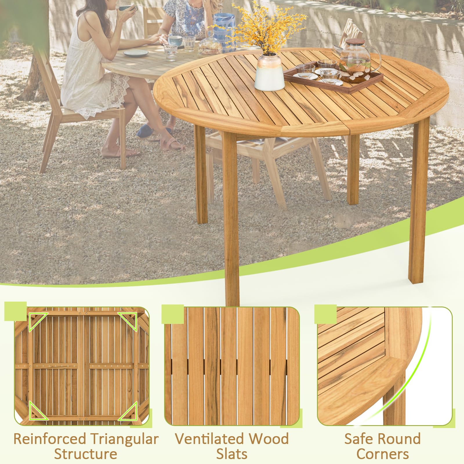 Round Outdoor Dining Table, Acacia Wood Dining Table - Tangkula