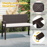 Tangkula Outdoor Rattan Bench 2-Person Patio Loveseat