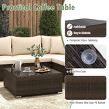 Tangkula 7 Pieces Patio Rattan Furniture Set, Patiojoy Outdoor Conversation Set with Cushions and Tempered Glass Coffee Table
