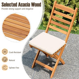 Tangkula Acacia Wood Slatted Dining Chairs Soft Seat Cushion