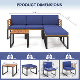 Tangkula 6 Piece Patio Conversation Sofa Set, Acacia Wood Chair Set with Ottomans & Coffee Table