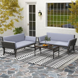 Tangkula Outdoor Convertible Sofa Daybed with Adjustable Armrests, PE Rattan Patio Couch Furniture with Thick Cushions