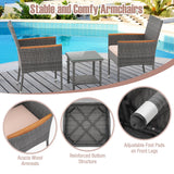 Tangkula 5 Pieces Patio Conversation Set, Outdoor PE Rattan Chairs with Soft Cushions, Ottomans & Tempered Glass Top Table