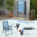 Tangkula Set of 2 Patio Folding Chairs, Portable Sling Back Chairs with Armrests and Metal Frame
