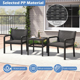 Tangkula 3 Piece Patio Furniture Set with 2 Rattan Armchair & 25" Square Side Table