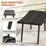 Tangkula Set of 2 Patio Ottomans, Multipurpose Rattan Ottomans w/Padded Quick Dry Foam & Heavy-Duty Metal Legs