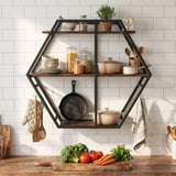 Tangkula Hexagon Wall Shelf with 4 S-Shaped Hooks & Heavy Duty Metal Frame