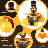 Tangkula 5 FT Thanksgiving Inflatable Turkey with Pumpkin, Blow up Decoration with LED Lights