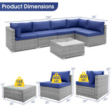 Outdoor Wicker Furniture Set with Tempered Glass Coffee Table, Comfy Seat & Back Cushions