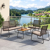 Tangkula 4 Pieces PE Wicker Rattan Conversation Set with Acacia Wood Coffee Table & Zippered Cushions