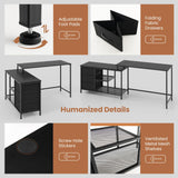 Tangkula L-Shaped Computer Desk with Power Outlet, Convertible Corner Desk with Drawers & Shelves