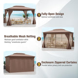 Tangkula 10x13 FT Metal Patio Gazebo with Mesh Netting & Privacy Curtains