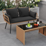 Tangkula Patio Wicker Loveseat Outdoor Rattan 2-Seat Cushioned Sofa