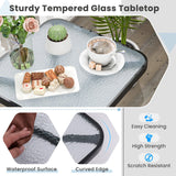 Outdoor Bistro Table, 20 Inches Patio Side Table with Tempered Glass
