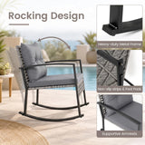 3-Piece Outdoor Rocking Chair Set w/ 2-Tier Glass-Top Side Table