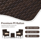 Tangkula 3 Pieces Patio Rattan Furniture Set, Outdoor Conversation Set with PE Wicker Armchairs