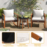 Tangkula 3 Pieces Patio Wicker Furniture Set with Acacia Wood Frame