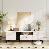 Tangkula Mid Century Modern TV Stand for 80” TVs with Open Shelf