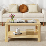 Tangkula 2-Tier Coffee Table, Rectangular Center Table with Tempered Glass Tabletop & Storage Shelf