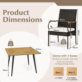 Tangkula 5 Pieces Patio PE Wicker Dining Set, 42.5” Square Acacia Wood Dining Table and Chairs with Cushions