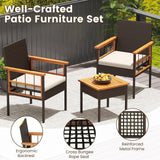 Tangkula 3 Piece Outdoor Wicker Conversation Furniture Set