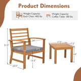 Tangkula 3 Pieces Outdoor Furniture Set, Acacia Wood Conversation Set with Soft Seat Cushions