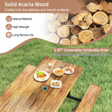 Tangkula 6-Person Acacia Wood Picnic Table with 2 Built-in Benches