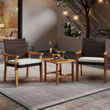Tangkula 3 Pieces Patio PE Wicker Furniture Set Acacia Wood Outdoor Conversation Bistro Set