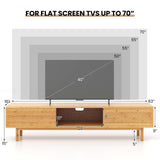 Tangkula Bamboo TV Stand for 65” 70” TVs, 63” Mid Century Modern TV Console Table with Sliding Doors & 3 Storage Compartments
