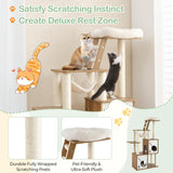 Tangkula Modern Cat Tree, 57 Inch Wood Cat Tower with Sisal Scratching Posts, Padded Top Perch