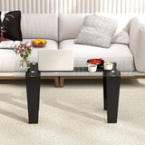 Tangkula Glass Coffee Table, 39.5 Inch Modern Rectangular Center Table with Solid Rubber Wood Leg(Rectangular, Black)