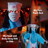 Tangkula 6.4 FT Halloween Standing Animatronics Zombie Nurse Holding Syring