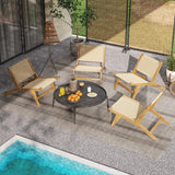 Tangkula Teak Wooden Chair, Mid Century Modern Accent Chair with Braided Rope Seat & Backrest
