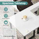 Tangkula 48 Inch Modern White Computer Desk, Writing Study Desk with Metal Frame & 2 Cable Management Holes, Black & White