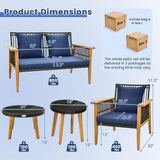 Tangkula 5 Piece Outdoor Conversation Set, Patiojoy Rattan Chair Set with 2 Coffee Tables, Stable Acacia Wood Frame