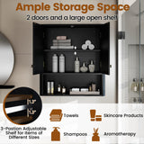 Tangkula Fluted Bathroom Wall Cabinet Modern Double Door Medicine Cabinet