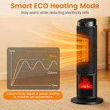 Tangkula 24” 1500W PTC Ceramic Tower Space Heater with 7-Color Flame | Adjustable Thermostat