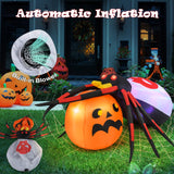 Tangkula 5 FT Halloween Inflatable Spider with Pumpkin, LED Lighted Halloween Decoration with Colorful Rotating Light