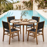 Tangkula Teak Wood Outdoor Dining Chair with Hand-Woven Strap Backrest & Seat (1/2/4)