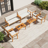 Tangkula Outdoor Acacia Wood Cuhioned Conversation Set with Coffee Table