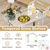 Tangkula Bar Cart for The Home, 2-Tier Rolling Tempered Glass Serving Cart, 2 Large Gold Aluminum Wheels & 2 Casters